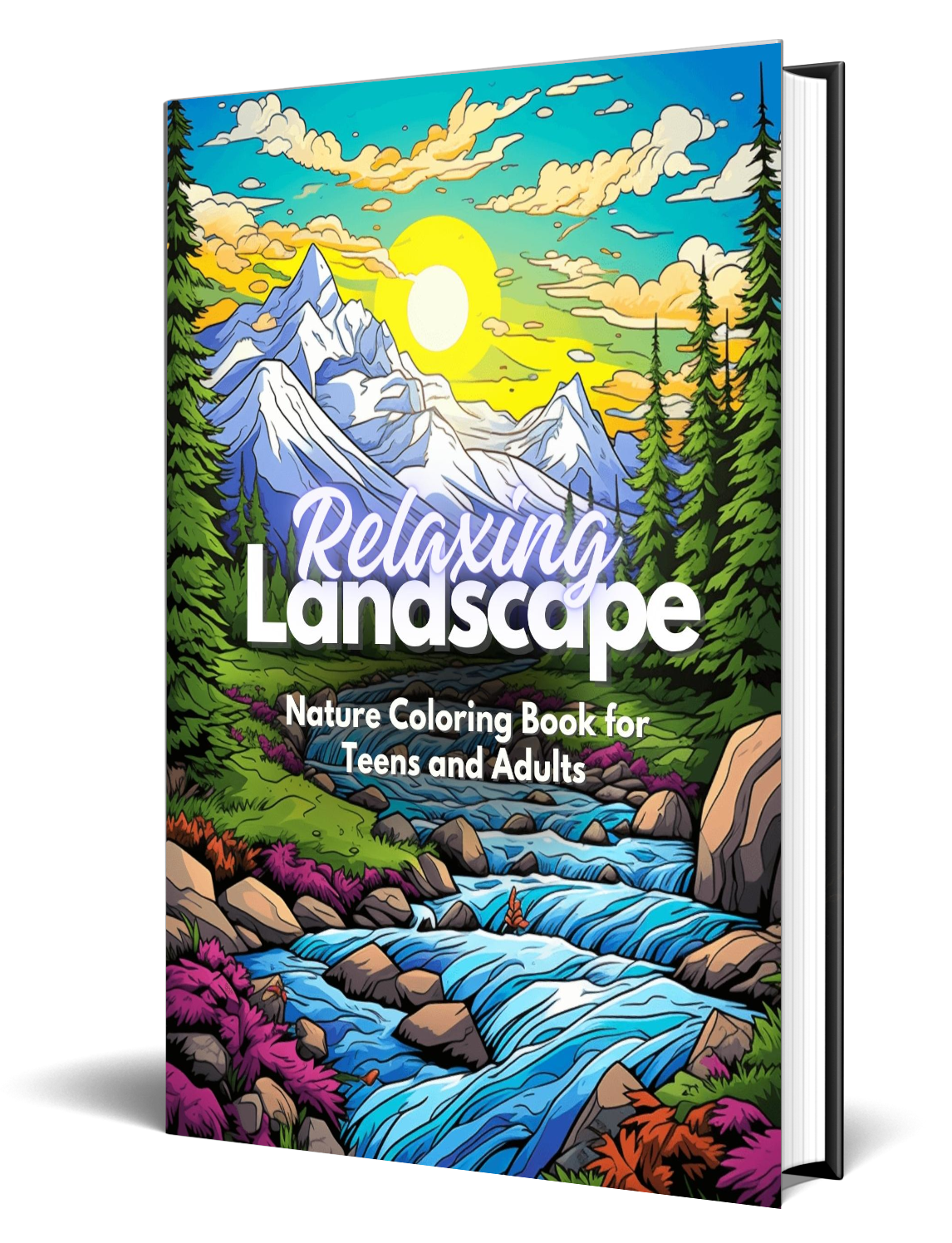 Relaxing Landscape - Nature Coloring Book. PLR